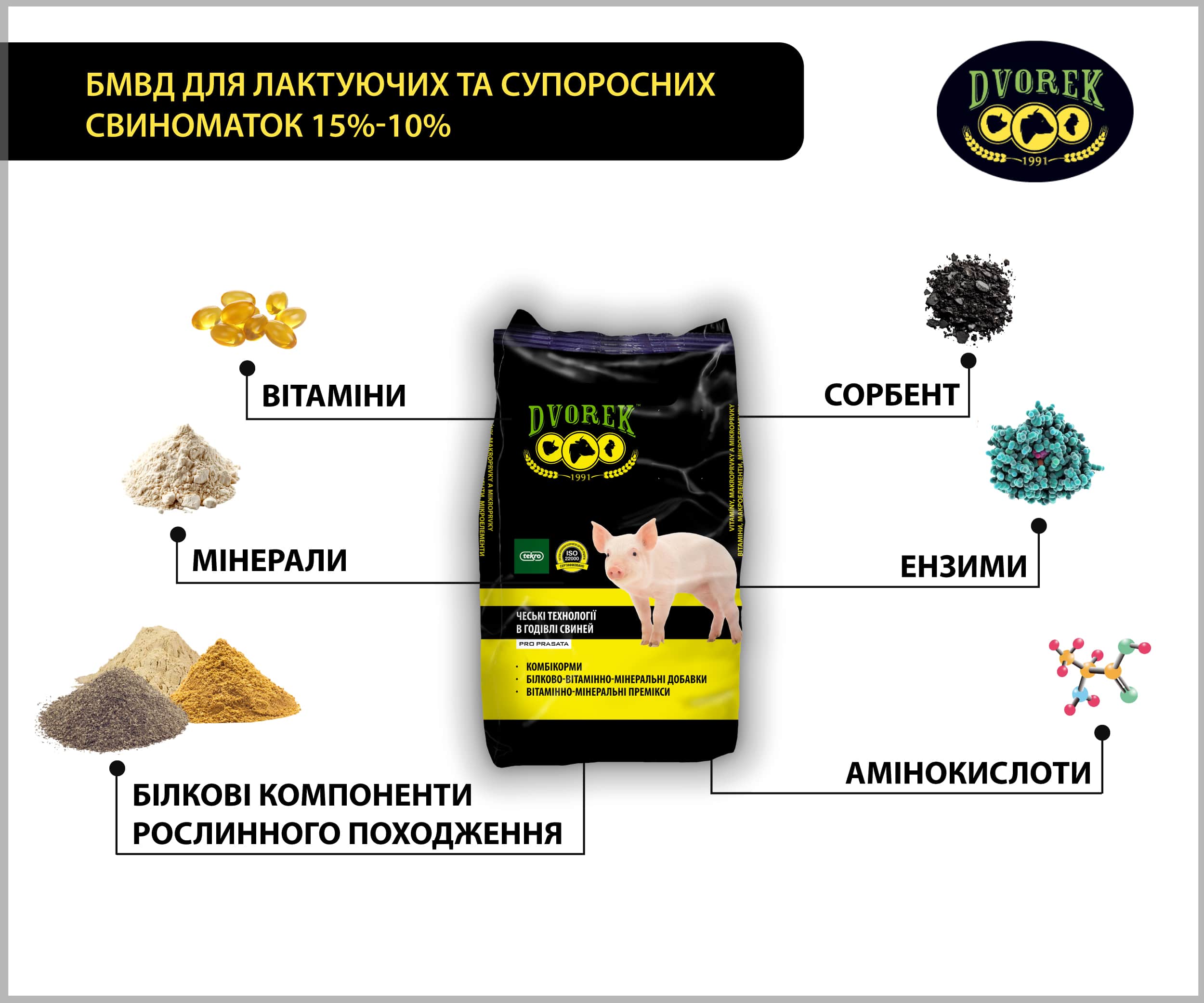 БМВД Dvorek для лактуючих та супоросних свиноматок 15%-10% – 10 кг