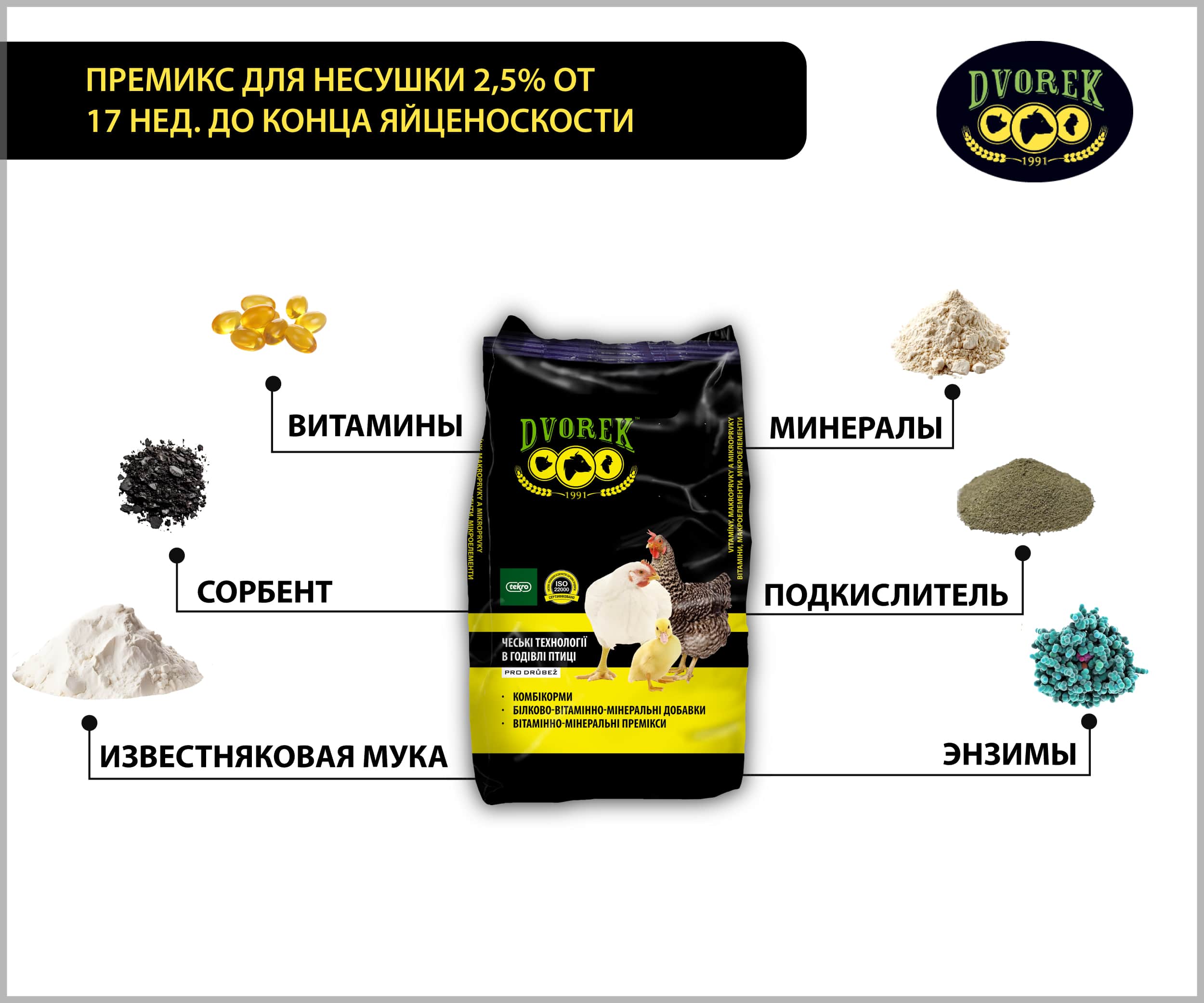 Премикс Dvorek для несушки 2,5% от 17 нед. до конца яйценоскости – 10 кг